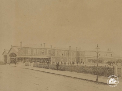 Geelong Railway Station, c. 1887; Kruger, Fred, 1831-1888; A-562-P Geelong Railway Station, c. 1887; Kruger, Fred, 1831-1888; A-562-P