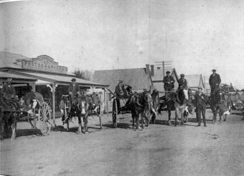 Leeston High Street horses & carts in street T J Pickering photographer ...