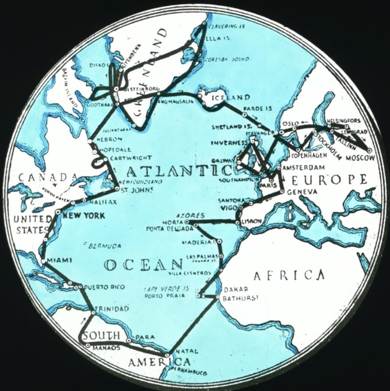 Map showing the route travelled by Charles and Anne Lindbergh on their