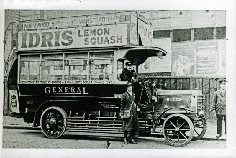 Photograph, unlabelled, showing bus with destination Wanstead Flats