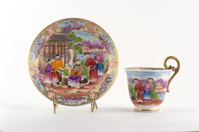 Cup and saucer, Mandarin Pattern; SWANSEA PORCELAIN; c. 1815 - 1820; 1993.132