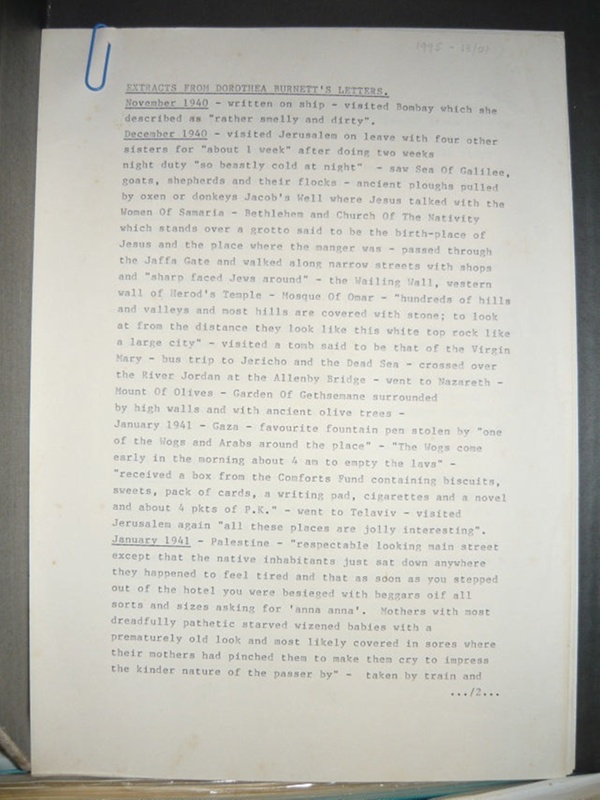 Extracts from Dorothea Burnett's Letters; 1995.013 | eHive