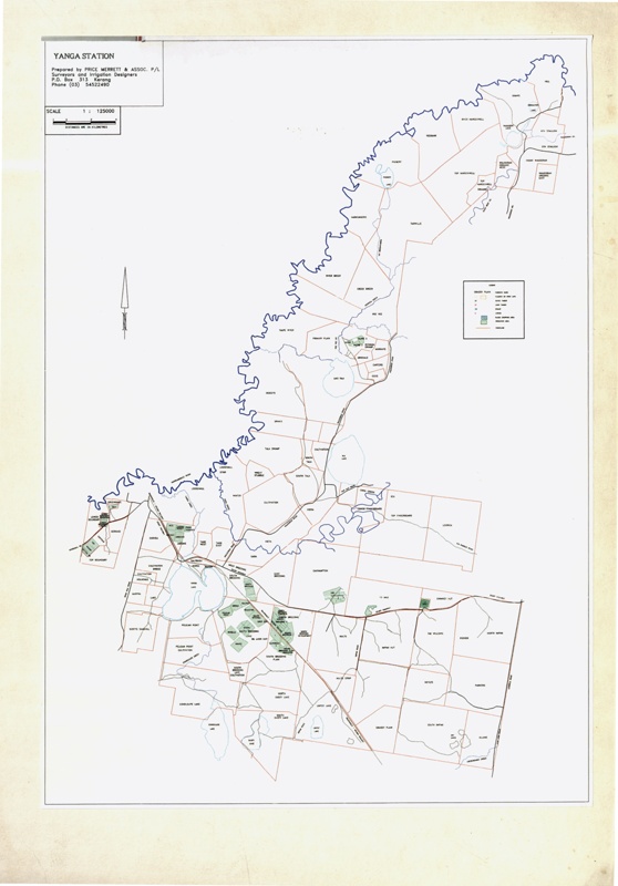 Yanga Station irrigation survey map with North, South, East & West
