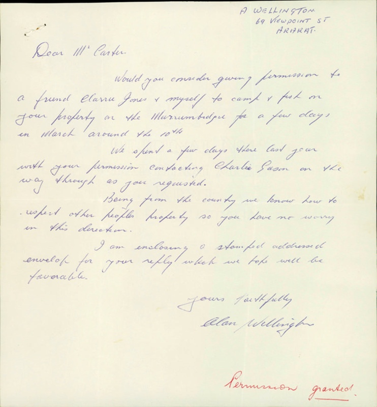 An undated letter from Alan Wellington to Yanga Station Manager Fred ...