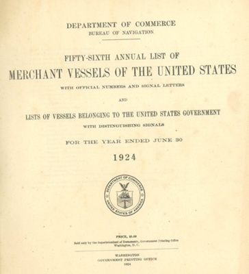 List of Merchant Vessels of the United States; Department of Commerce ...