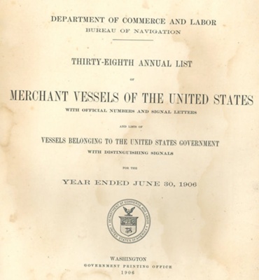 List Of Merchant Vessels Of The United States; Department Of Commerce ...