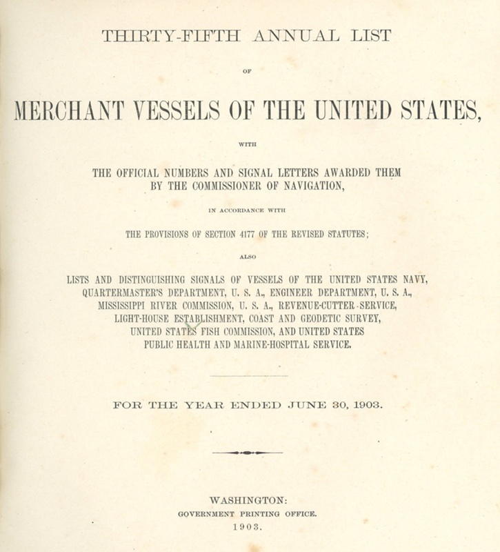 List Of Merchant Vessels Of The United States; Department Of Commerce ...