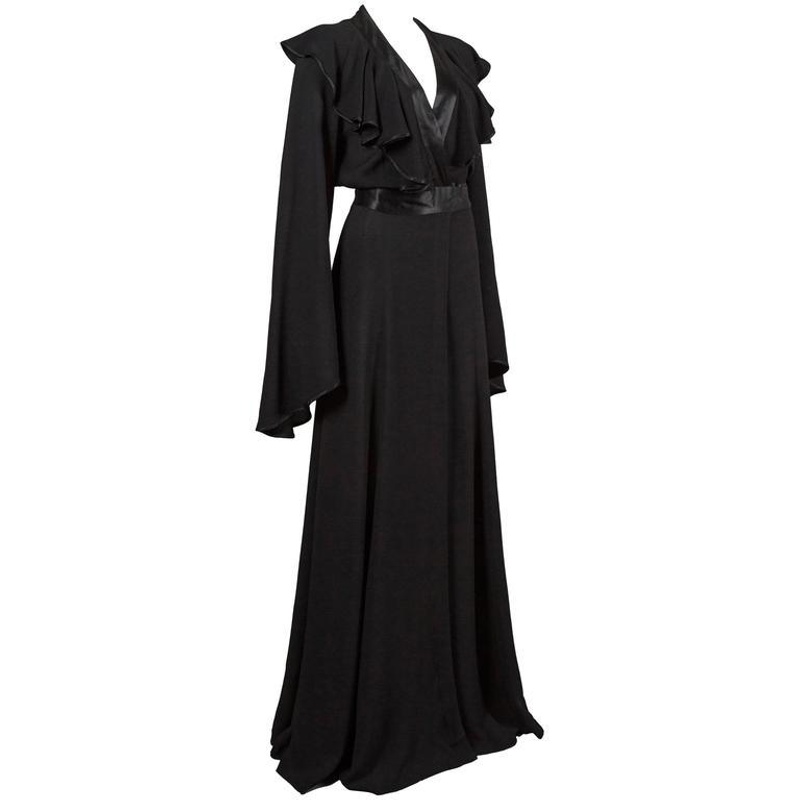 Ossie Clark couture black moss crpe wrap around evening dress, c. 1970 ; Ossie ... | eHive Ossie Clark couture black moss crpe wrap around evening dress, c. 1970 ; Ossie ... | eHive