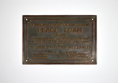Plaque, bronze, Commonwealth of Australia Peace Loan commemoration, 1919; Unknown maker; 1919; 119