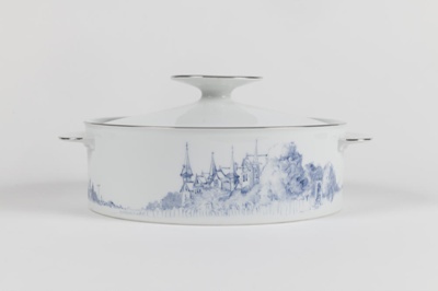 Bowl, circular, vertical sides, white, illustration, blue, Annandale; Thomas of Germany; 10.6.1980; 200.69