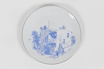 Plate, breakfast, china, white, illustration, blue, house in Falcon Street North Sydney.; Thomas of Germany; 10.11.1978; 200.33