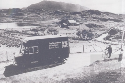 Royal bank of scotland Van on the road - man on bike Too; 1970?; ULMPH 2000 0586 Royal bank of scotland Van on the road - man on bike Too; 1970?; ULMPH 2000 0586