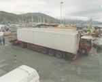 Busy pier with refrigerated lorries (Clarendon Ribchester) - old Ullapool 4-Digit telephone numbers are visible.; 1980?; ULMPH 2000 1024