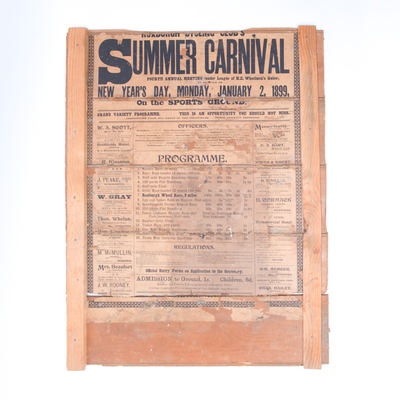 advertising poster, Roxburgh Cycling Club Summer Carnival; Mail Office; 1898; RX.2018.215.1