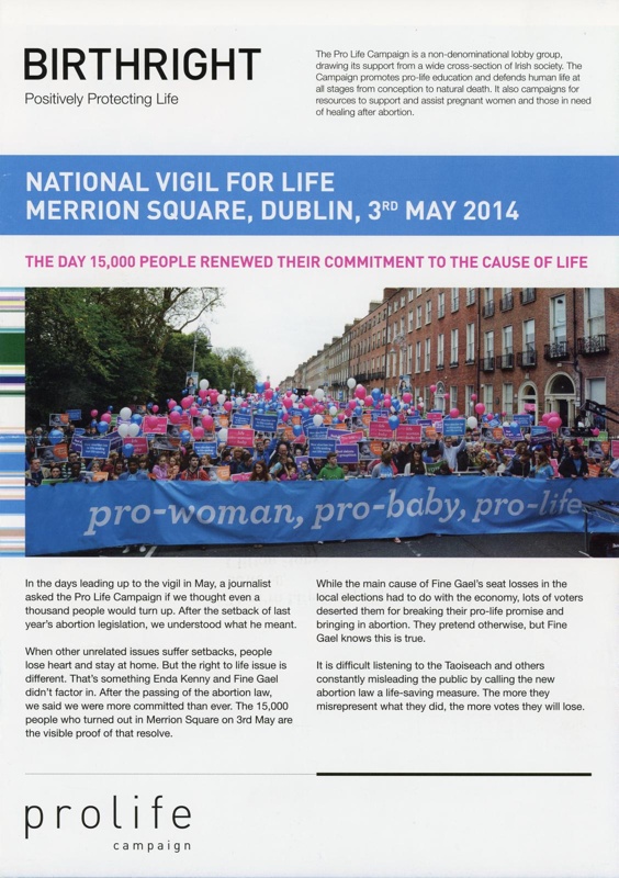 Flyer: Birthright ~ Positively Protecting Life; Pro Life Campaign; 2014; GWL-2022-152-15