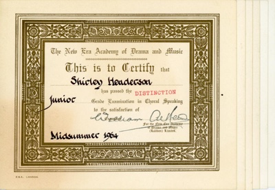 Certificates: Choral Speaking; New Era Academy of Drama & Music; 1964-69; GWL-2021-5-5