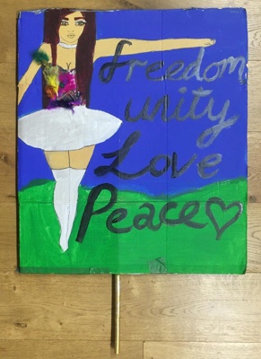 Placard: Freedom, Unity, Love, Peace; 2018; GWL-2018-66-4