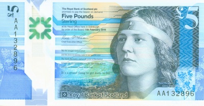 Royal Bank of Scotland £5 note featuring Nan Shepherd
