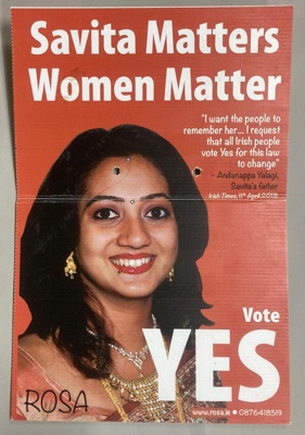 Placard: Savita Matters ~ Women Matter; ROSA International Socialist Feminists; 2018; GWL-2024-103-1