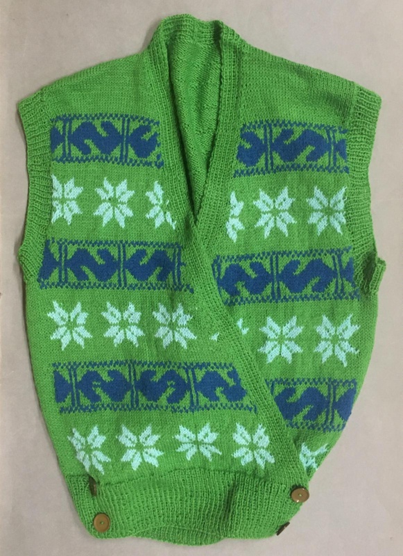 Knitted waistcoat: Palestinian Embroidery Project; Duthie, Eleanor; 2016; GWL-2017-33