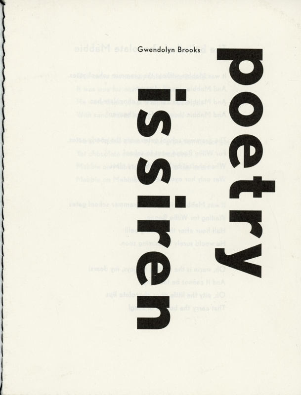 Booklet cover: Poetry Is Siren; Brooks, Gwendolyn; GWL-2024-32-6