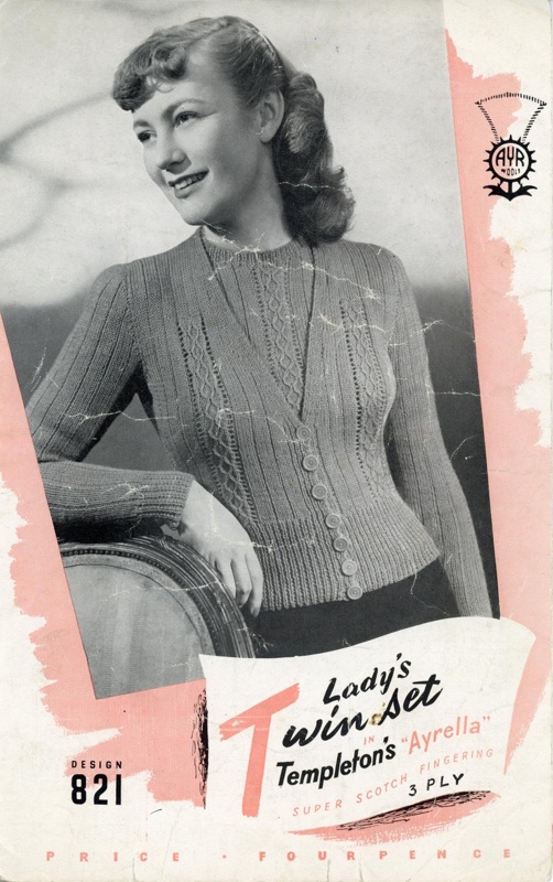 Knitting pattern: Lady's Twin Set; Templeton's Ayr Wools No. 821; GWL-2014-59-31