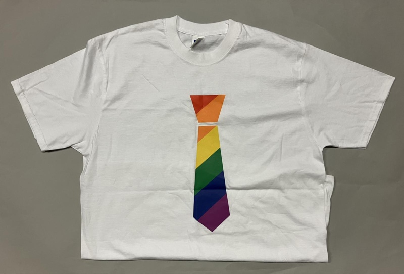 T-shirt front: Rainbow tie; Time for Inclusive Education (TIE); c.2015-25; GWL-2025-133-5