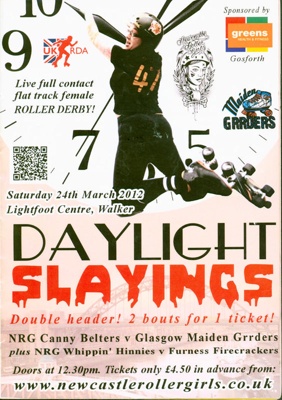Programme cover for 'Daylight Slayings' roller derby double header