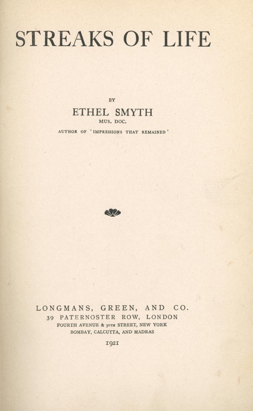 Title page: Streaks of Life; Smyth, Ethel; 1921; GWL-2015-91-2