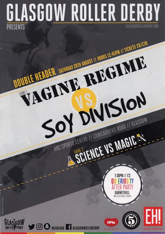 Programme: Vagine Regime vs Soy Division; Glasgow Roller Derby; 2016; GWL-2020-25-19