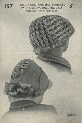 Knitting pattern: Dutch and Fair Isle Bonnets; P&B Knitwear Fashions No. 157; GWL-2016-95-79