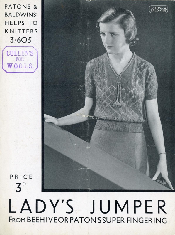 Knitting pattern: Lady's Jumper; Patons & Baldwins' Helps to Knitters 3/605; GWL-2016-159-69