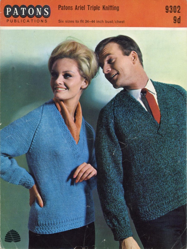 Knitting pattern: V-Neck Raglan Sweaters; Patons Publications No. 9302; 1960s; GWL-2015-44-8