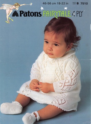 Knitting pattern: Knitted Dress and Crochet Shoes; Patons Booklet 7510; 1984; GWL-2015-94-12