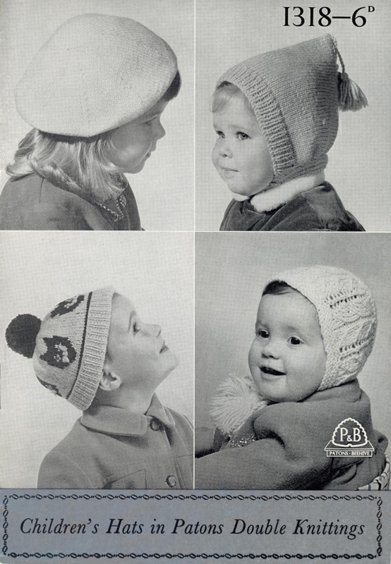 Knitting pattern: Children's Hats; P&B Beehive Booklet No. 1318; c.1950s-60s; GWL-2022-135-10