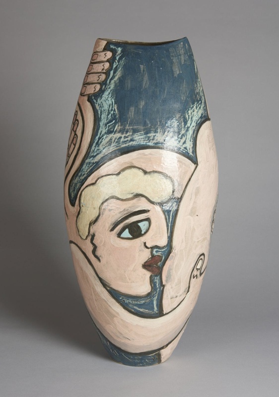 Painted vessel with figures (1980s) by Julie Henderson