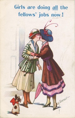 Postcard: Girls are doing all the fellows' jobs now!; Bamforth & Co Ltd; GWL-2010-72