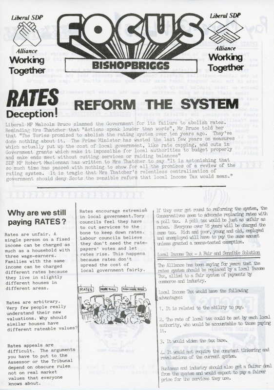 Leaflet (front): Liberal SDP Alliance; Focus Bishopbriggs; c.1970s; GWL-2016-95-130