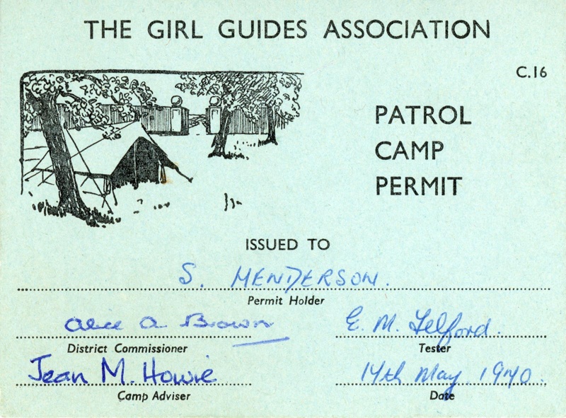 Patrol Camp Permit; Girl Guides Association; 1970; GWL-2022-51-2