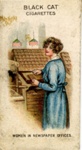 Cigarette card (front): Women on War Work Series No. 17: Newspaper Offices; Carreras Ltd; 1916; GWL-2015-120-9