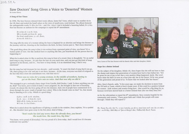 Document: Saw Doctors' Song Gives a Voice to 'Deserted' Women; Glavey, Louise; 2018; GWL-2018-58-6