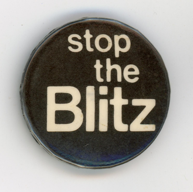 Badge: Stop the Blitz; c.1980s; GWL-2015-112-9