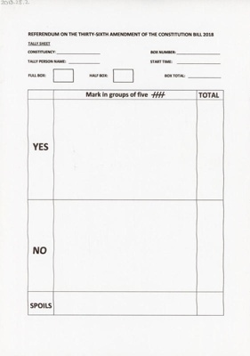 Tally sheet: Repeal the 8th Referendum; 2018; GWL-2018-28-2