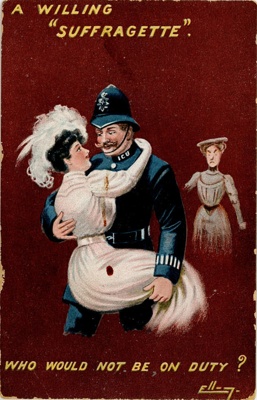 Postcard front: A Willing "Suffragette"; c.1908; GWL-2024-77-13