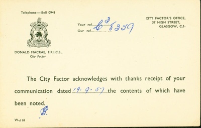 Receipt from the City Factor addressed to Mrs Joseph Conway, 1957