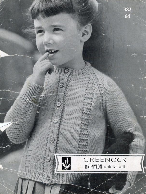 Knitting pattern: Greenock Bri-Nylon No. 382: Cardigan; Scotch Wool Shop; c.1950s-60s; GWL-2017-11-9