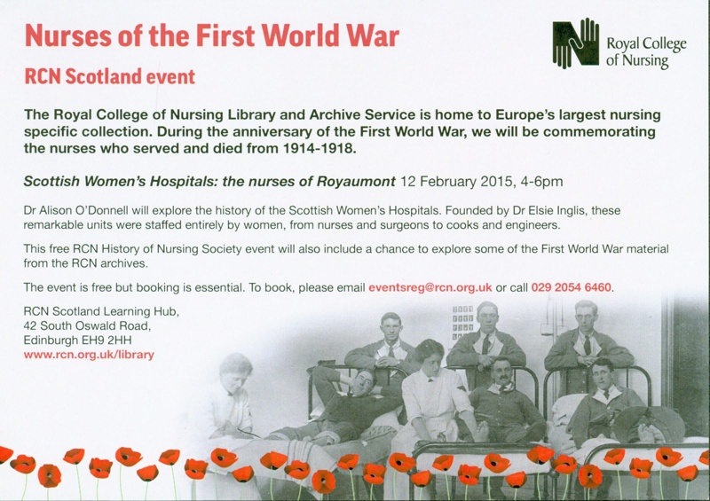 Flyer for 'Nurses of the First World War' event at the Royal College of Nursing, 2012