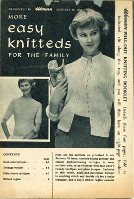 Magazine pull-out: More Easy Knitteds for the Family; Woman; 1958; GWL-2015-34-82