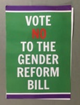 Placard: Vote NO To The Gender Reform Bill; Feb 2023; GWL-2023-15-1