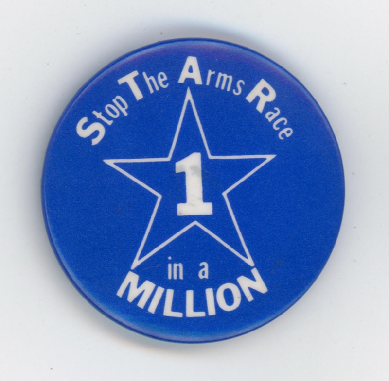 Badge: Stop the Arms Race; c.1982; GWL-2015-112-11